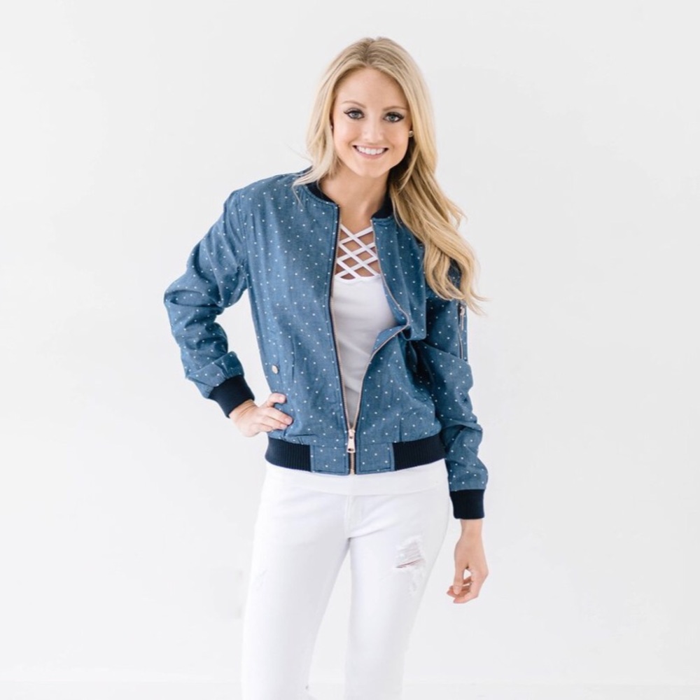 Polka Dot Blue Chambray Jacket